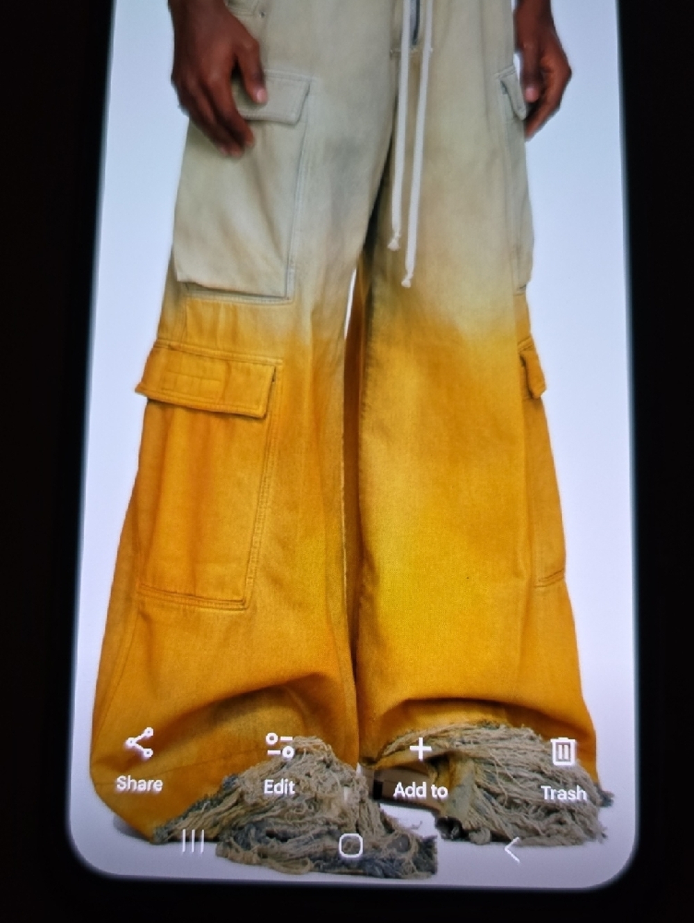Rick Owens Two-Tone Cargo Jeans in Olive Green and Burnt Orange - Picture 3 of 3